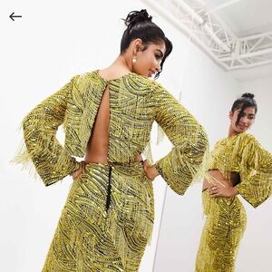 Gold and Black Beaded Fringe Top